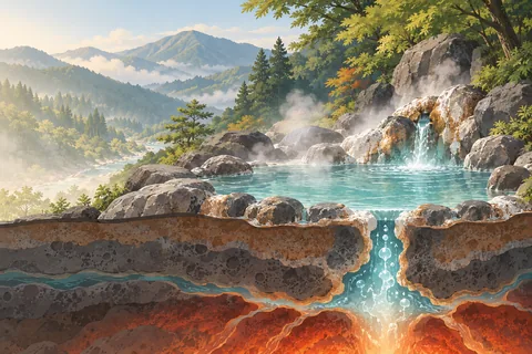 Hot spring water rising from underground.