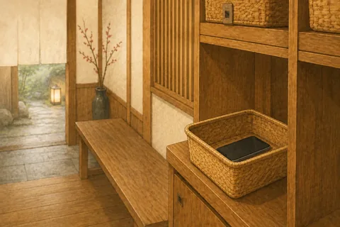An onsen rule illustration reminding visitors not to take photos.