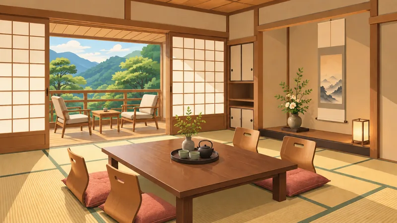 A calm traditional Japanese inn with tatami and shoji screens
