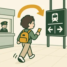 A traveler going back to the information board after buying a ticket.